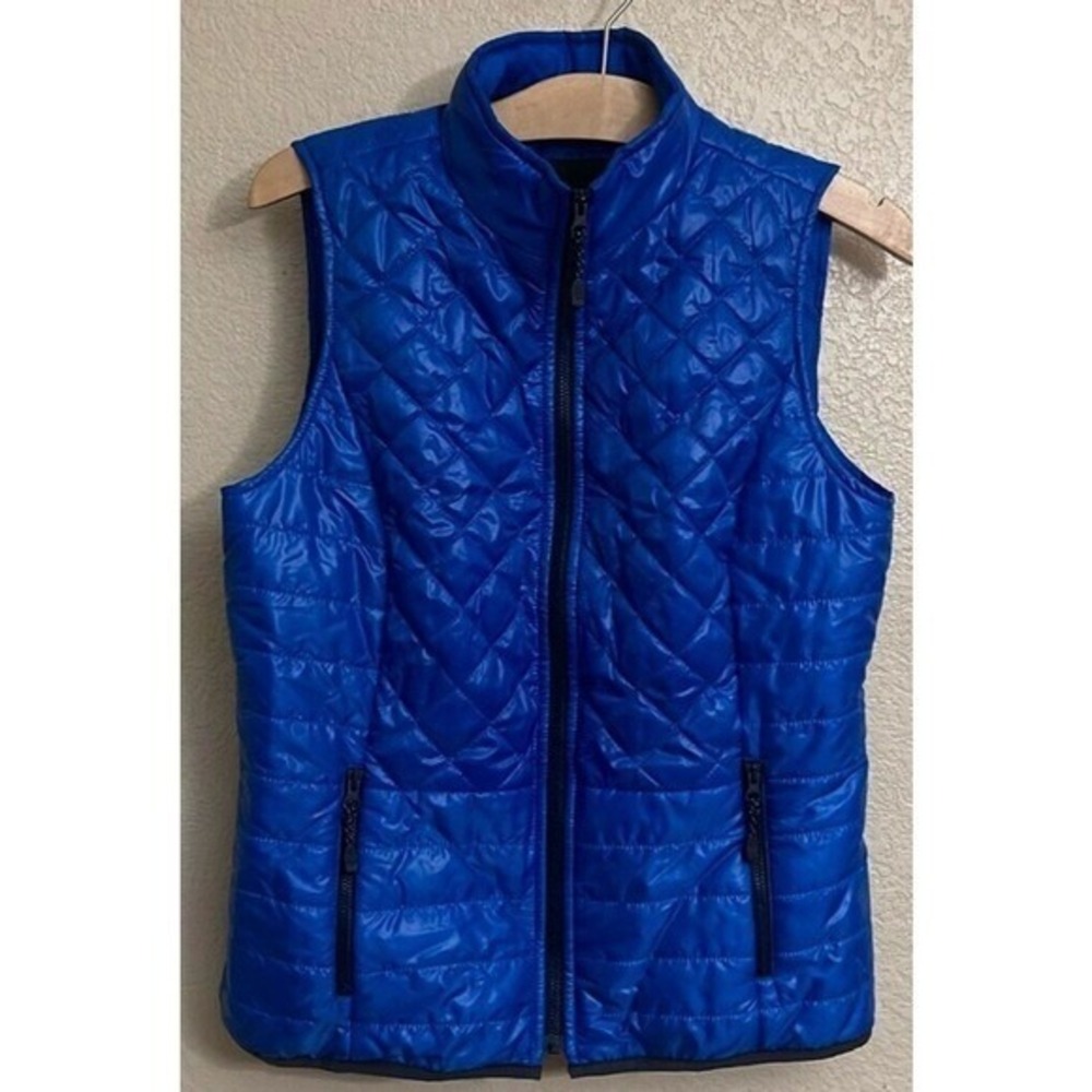 Talbots Petites Royal Blue Quilted Puffer Vest Small P SP Mock Neck Zip